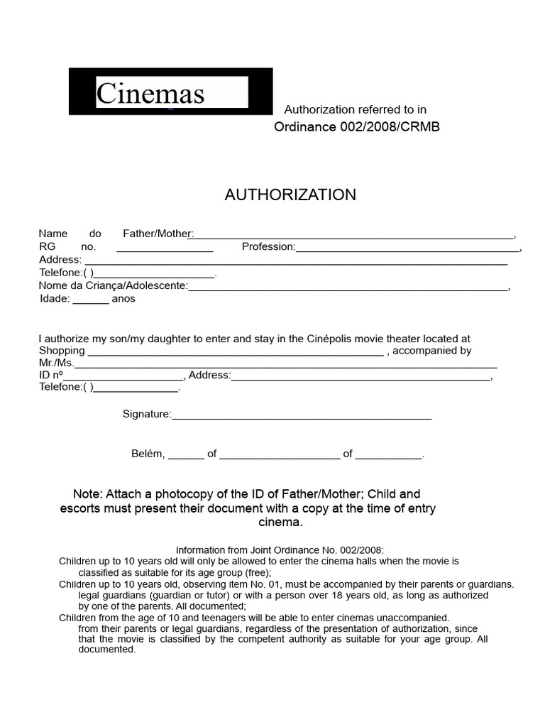 Cinema Entry Authorization Form | PDF