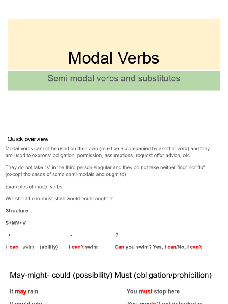 Understanding Modal and Semi-Modal Verbs | PDF | Verb | Syntax