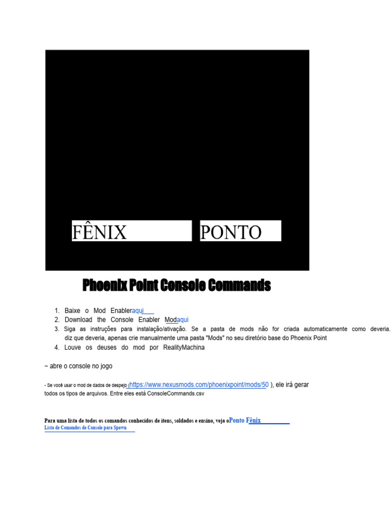 Comandos de Console para Phoenix Point | PDF