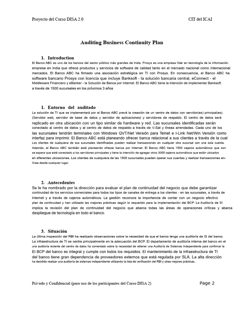 Auditoría Del Plan de Continuidad Del Negocio | PDF | Bancos | Acuerdo ...
