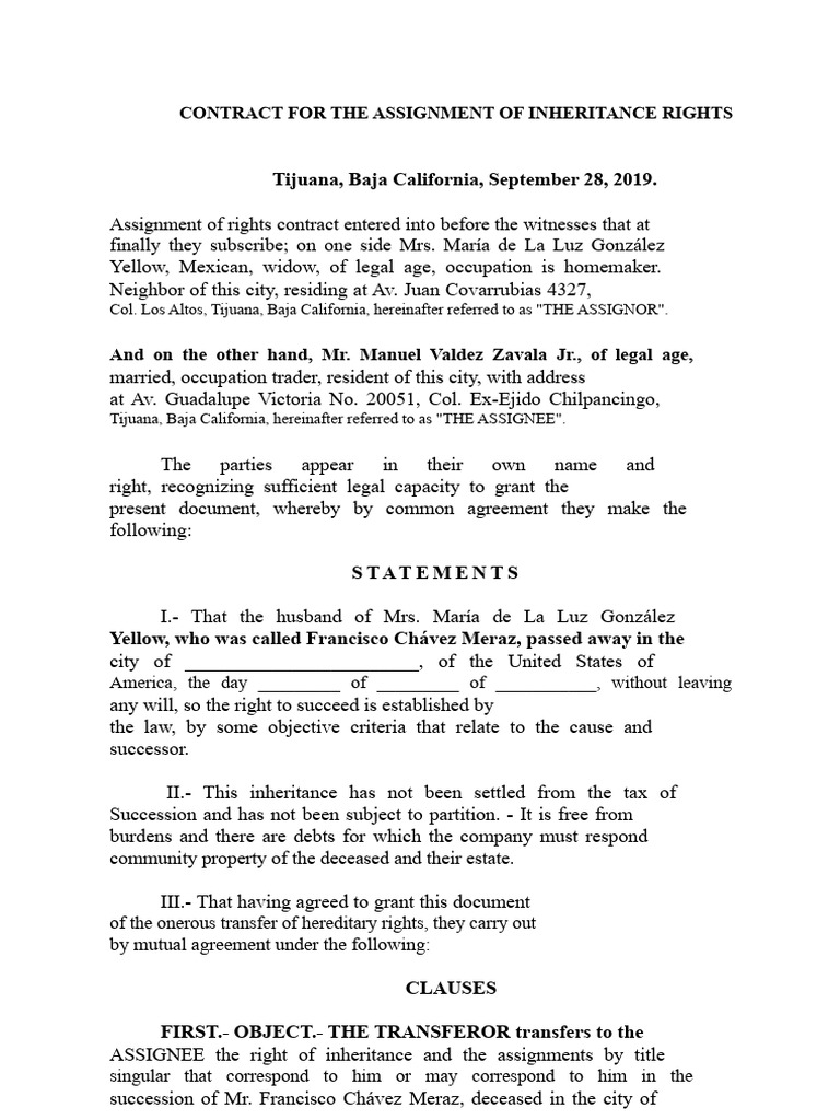 Inheritance Rights Assignment Contract | PDF | Assignment (Law) | Justice