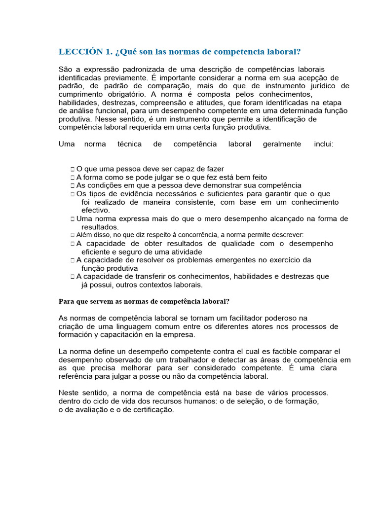 Normas de Competência Laboral Explicadas | PDF | Competência (Recursos ...