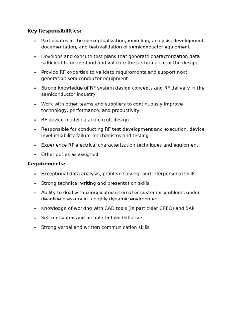 MTS, RF Engineer Mattson Description | PDF