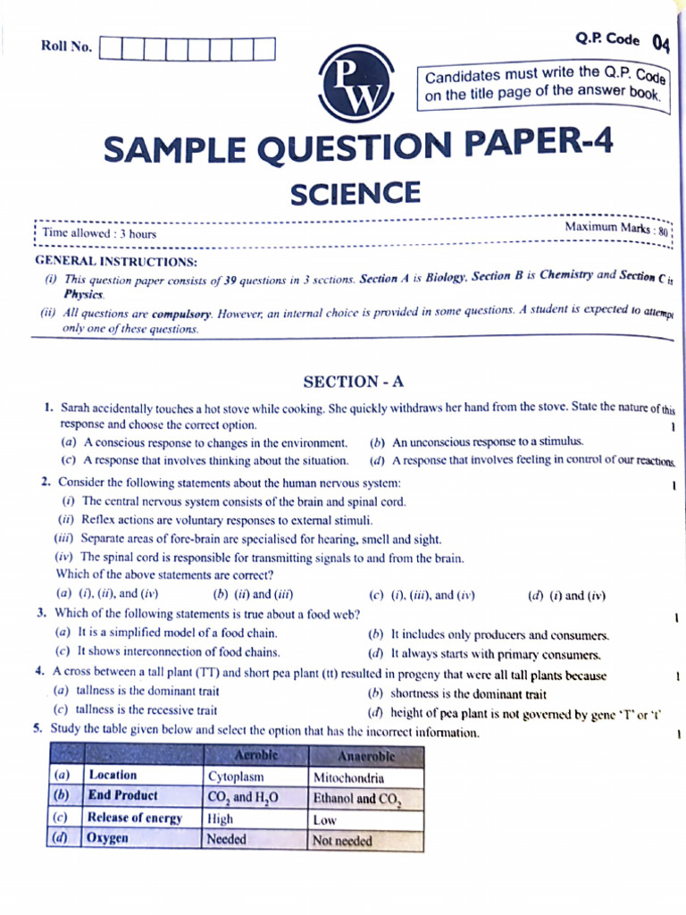 Science Sample Paper (2025-26) | PDF