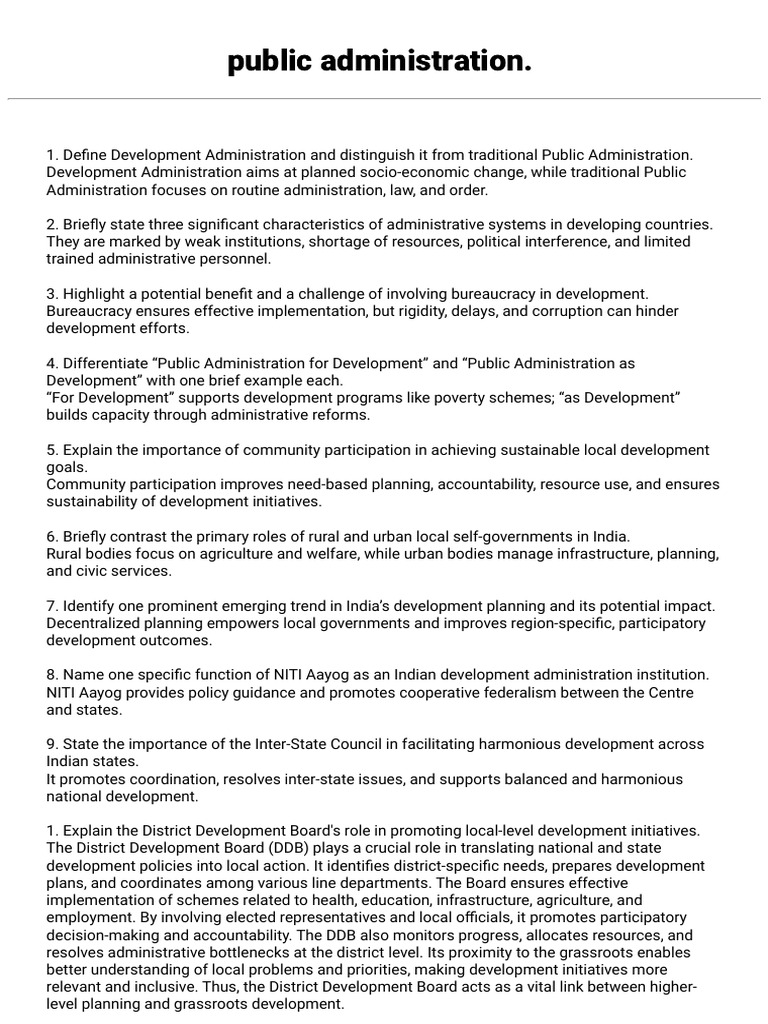 Public Administration 3rd Sem Important Questions | PDF | Governance ...