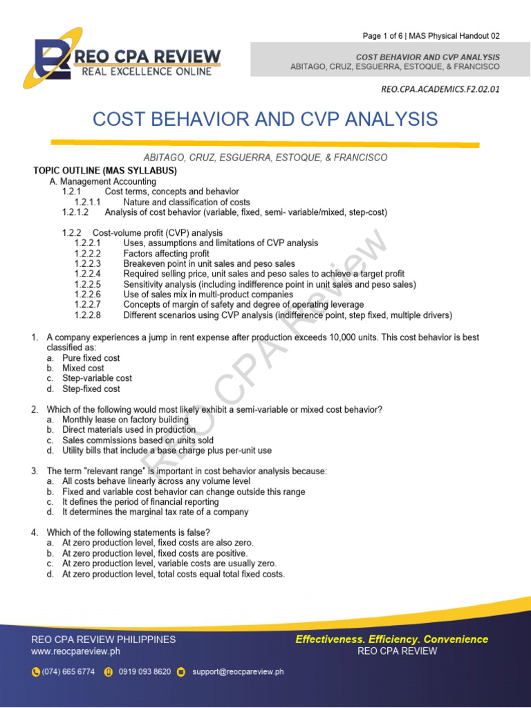 Cost Behavior and CVP Analysis Guide | PDF | Business Economics ...