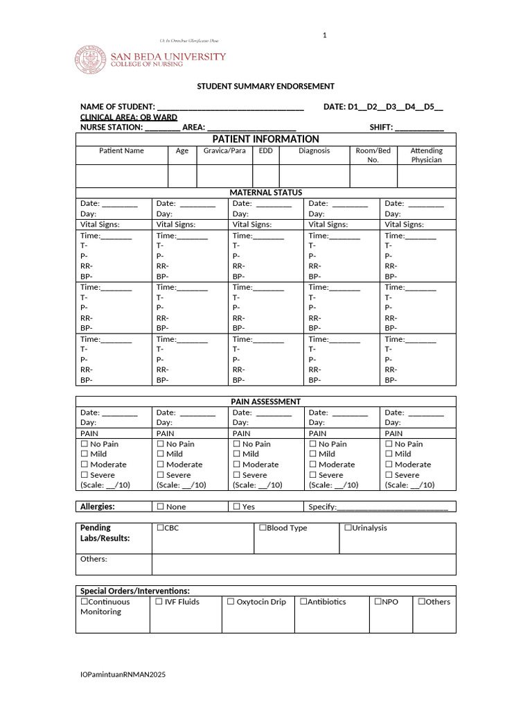 Student Clinical Assessment Template | PDF | Obstetrics | Maternal Health