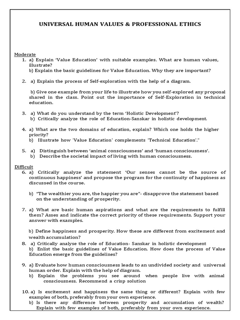 Universal Human Values and Ethics Guide | PDF | Intention | Happiness