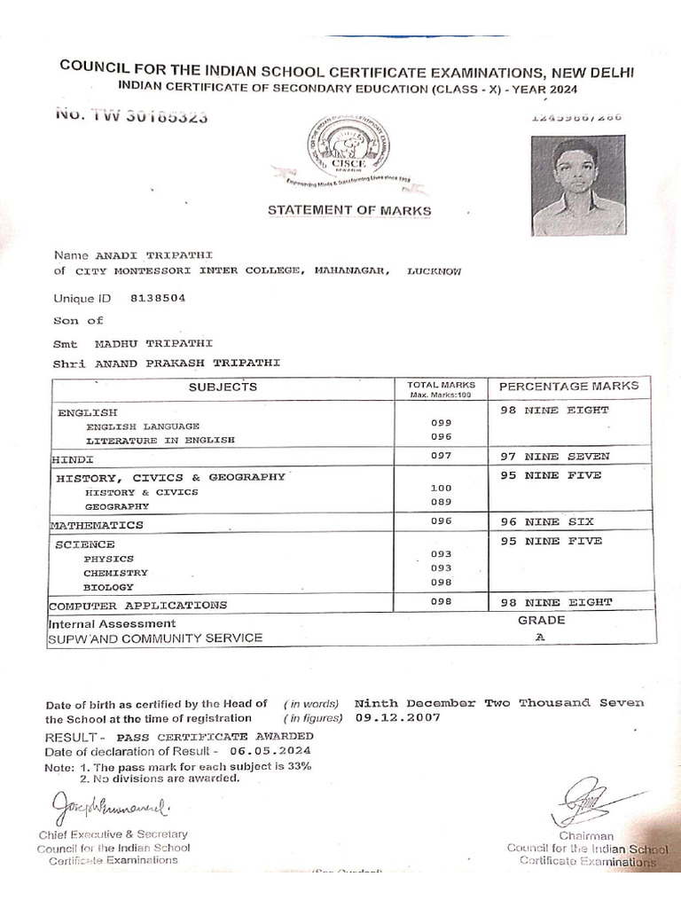 10 TH Mark Sheet | PDF
