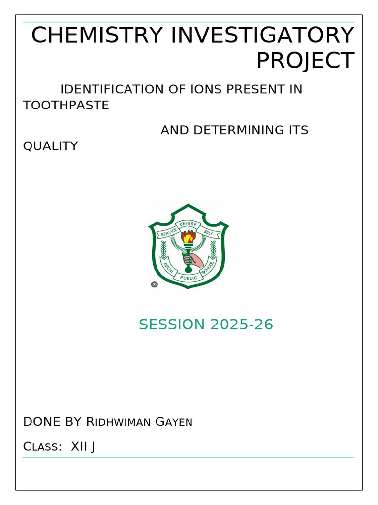 Ion Analysis in Toothpaste Quality | PDF | Chemical Substances | Chemistry