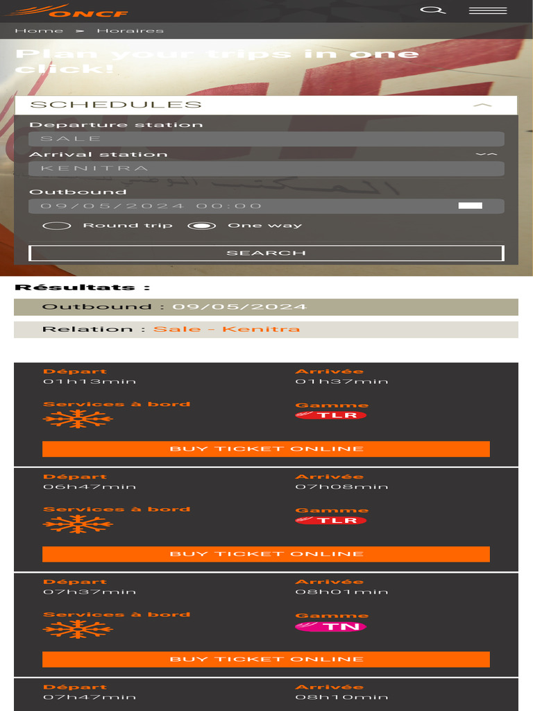 ONCF Train Schedules and Ticket Booking | PDF