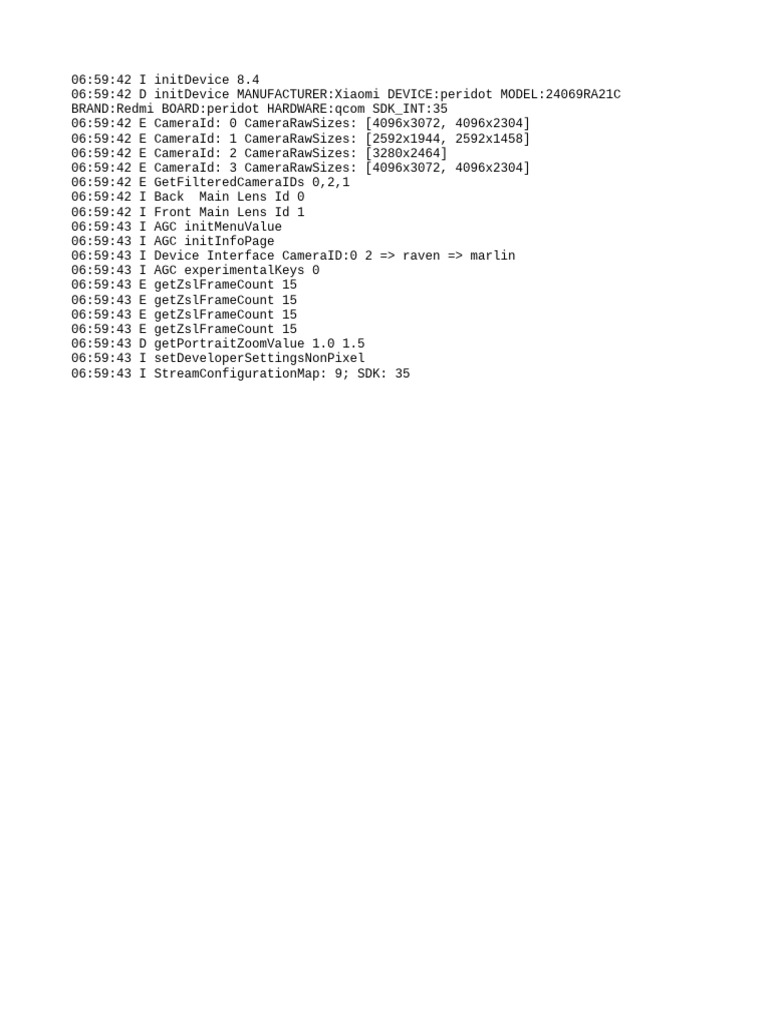 Xiaomi Redmi Camera Initialization Log | PDF