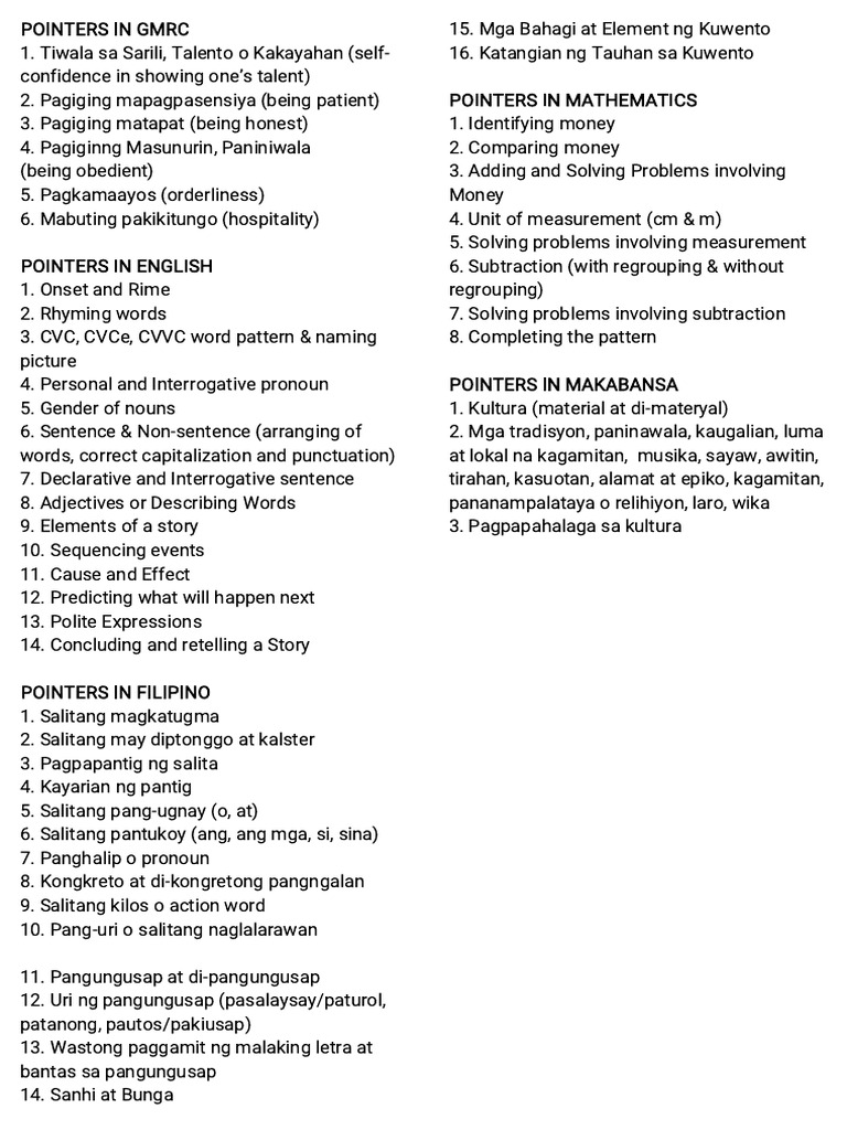 2nd Quarter Pointers | PDF