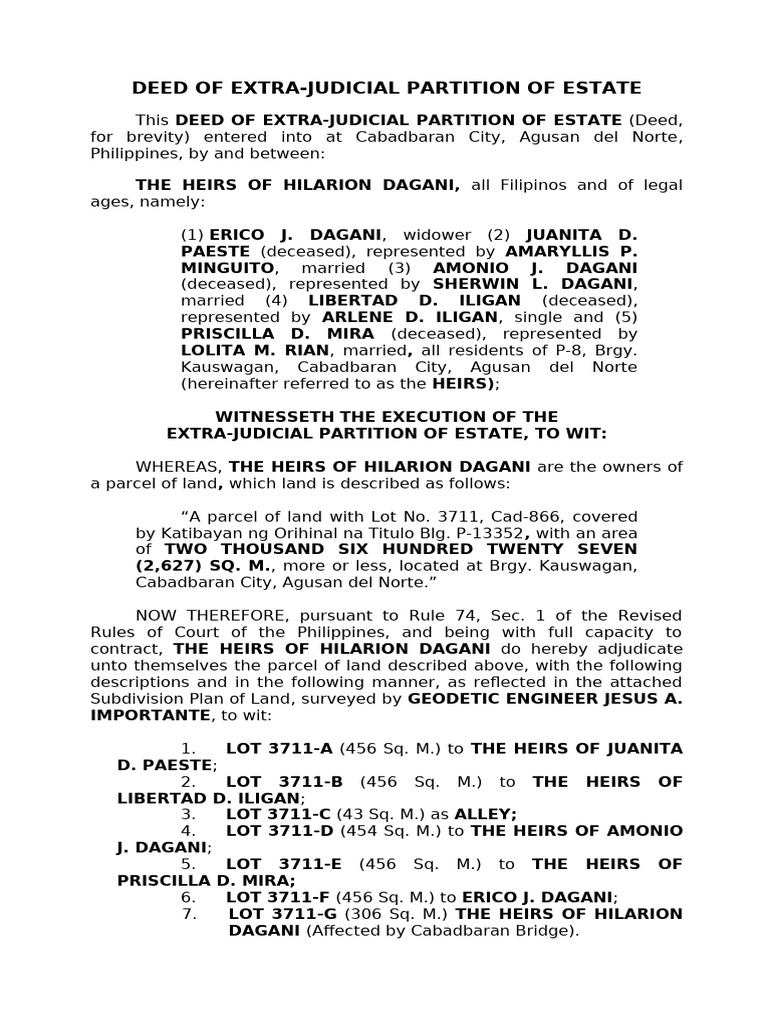 Extrajudicial Partition (Heirs of Hilarion Dagani) | PDF | Common Law