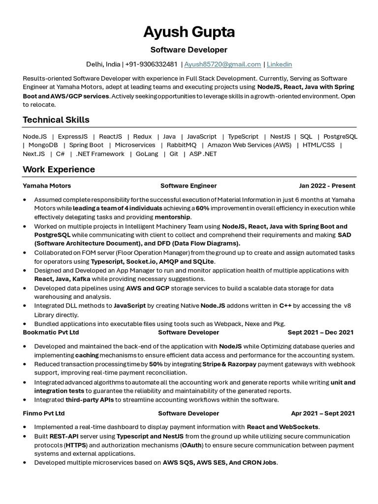 Full Stack Developer Resume - Ayush Gupta | PDF | Databases | Computing