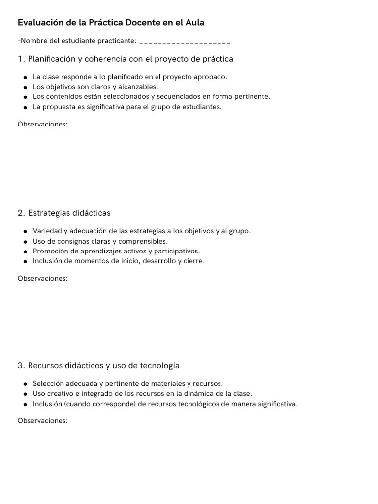 Evaluación de Práctica Docente en Aula | PDF | Maestros | Evaluación