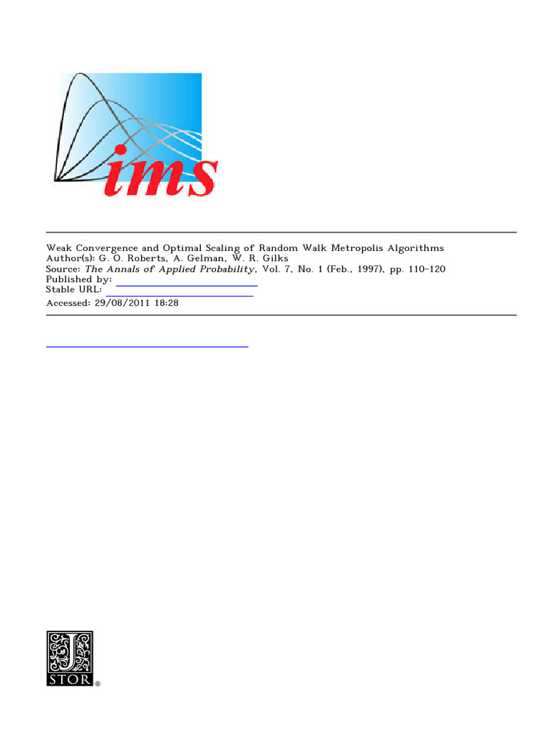 Optimal Scaling in Random Walk Metropolis | PDF | Probability Theory ...