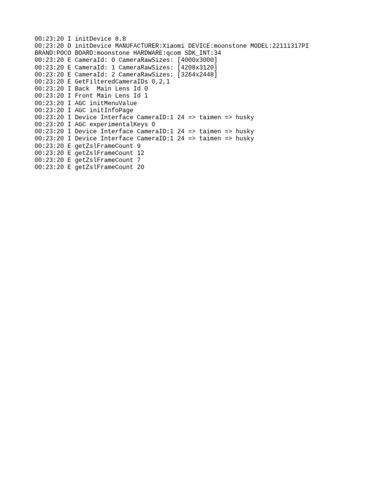 Xiaomi POCO Camera Initialization Log | PDF