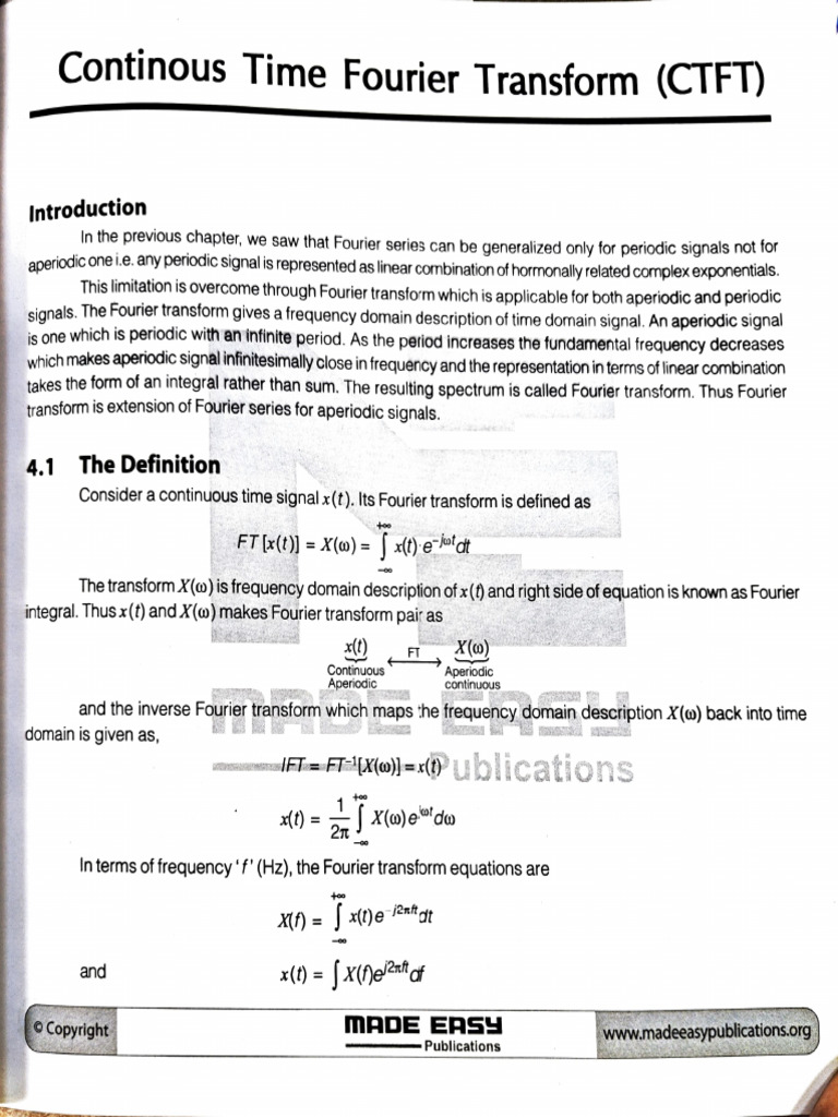 Continuous Time Fourier Transform Overview | PDF | Spectral Density ...