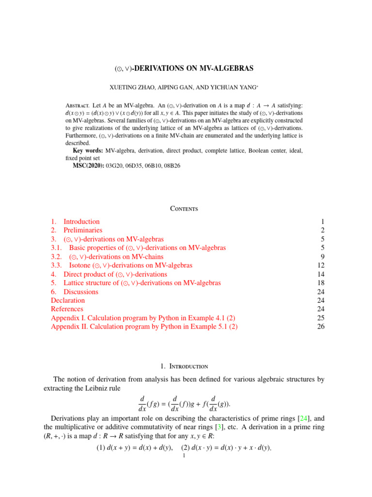 (⊙, ∨)-Derivations in MV-Algebras | PDF | Boolean Algebra | Teaching ...