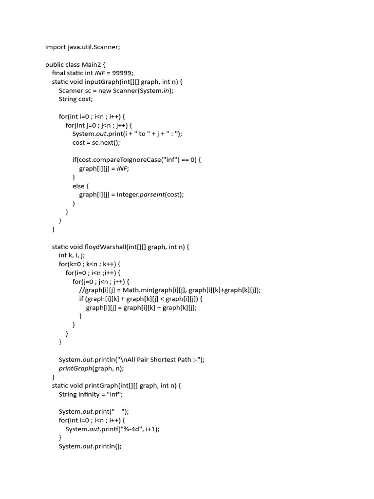 Java Floyd-Warshall Algorithm Example | PDF
