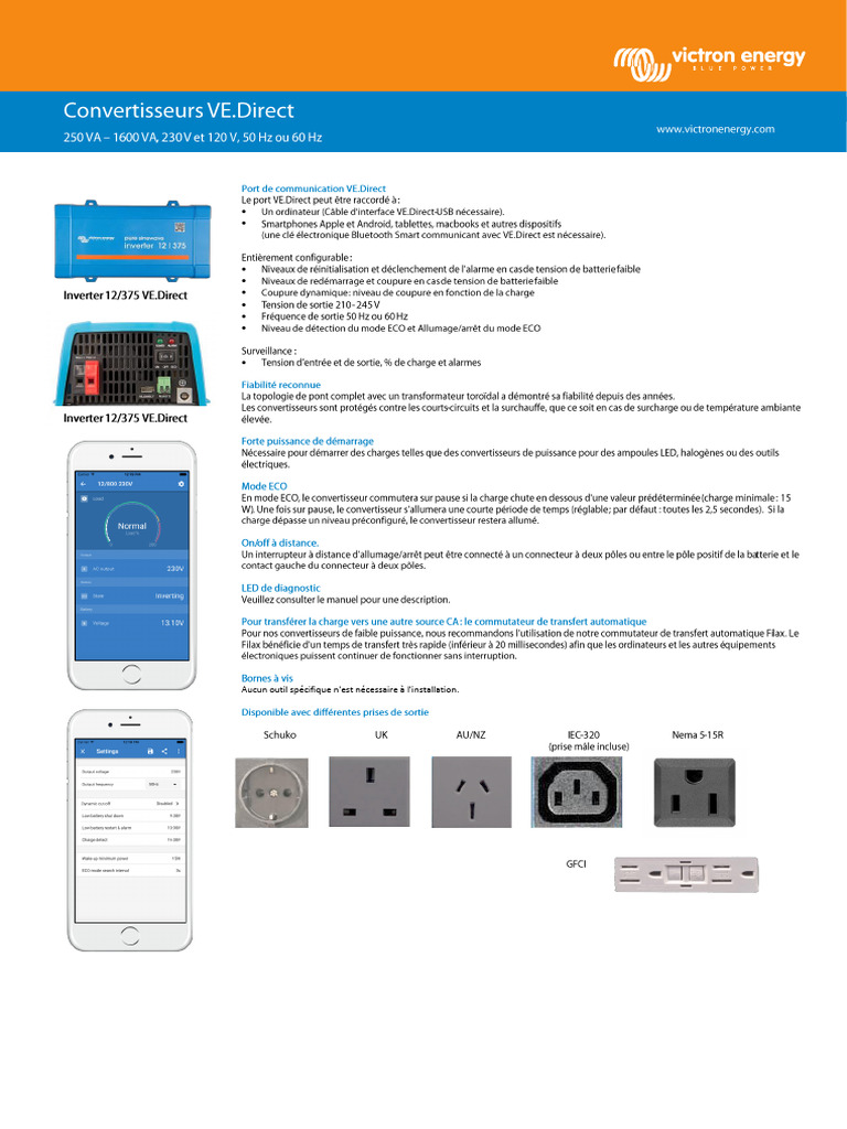 Datasheet Inverter VE - Direct 250VA 1600VA FR | PDF