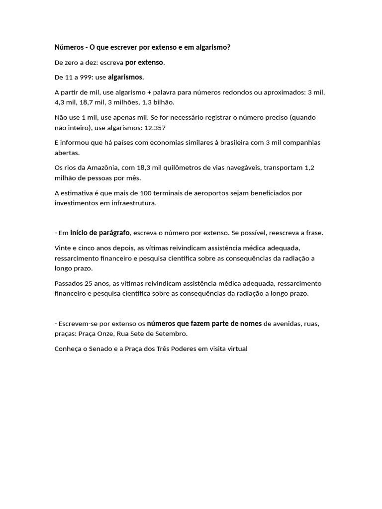Números: Como Escrever por Extenso e Algarismos | PDF | Brasil | Internet