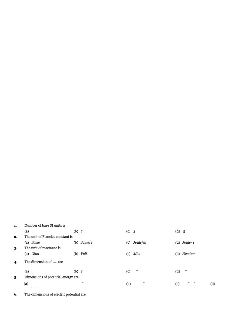 Unit and Dimension Practice Questions | PDF | Force | Temperature