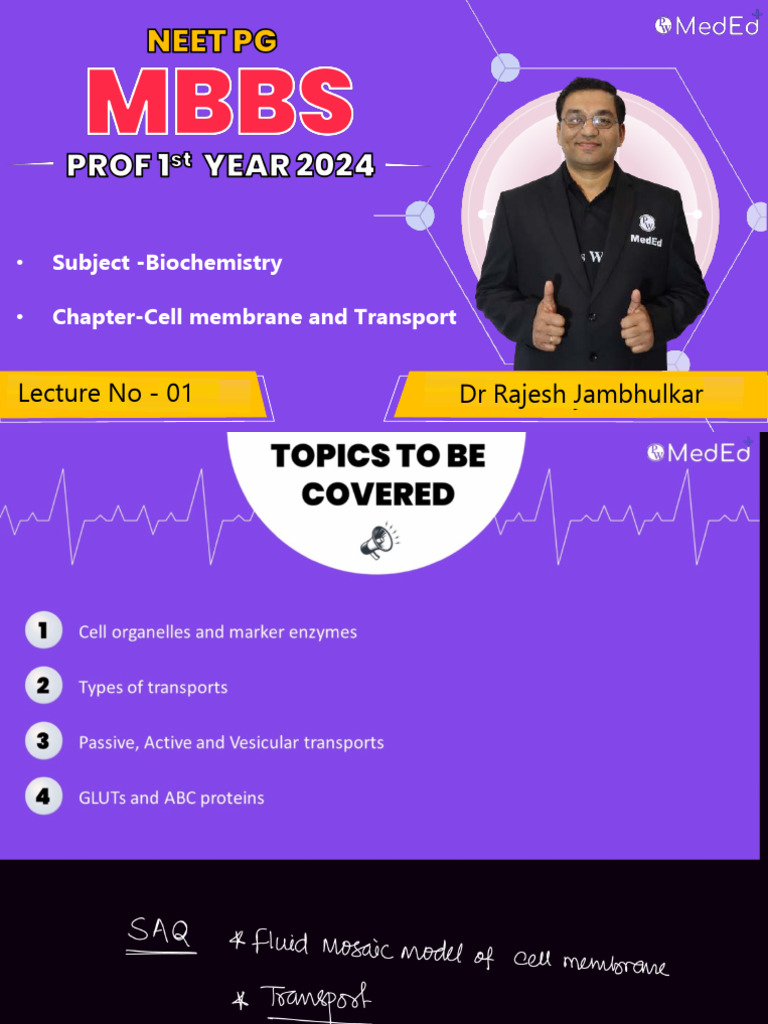 Cell Membrane and Transport 01 Class Notes MBBS Prof 1st | PDF