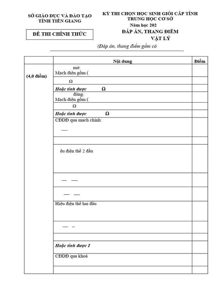 DA CHÍNH THỨC HSG THCS - VATLI | PDF