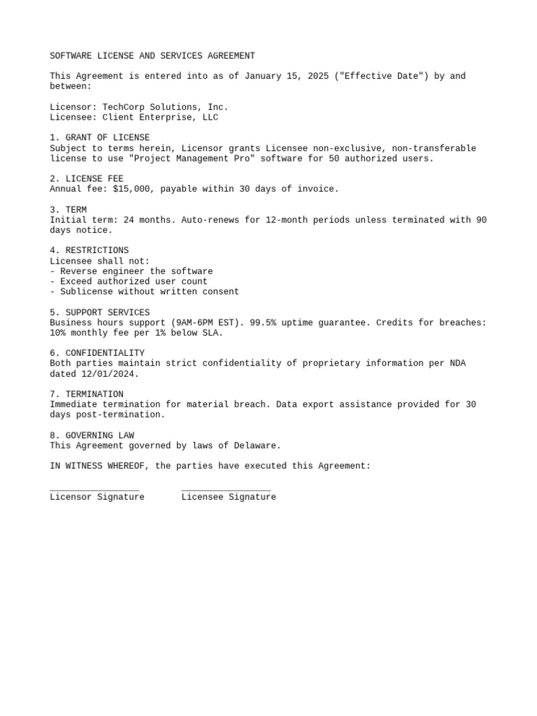 Software License Agreement Template | PDF
