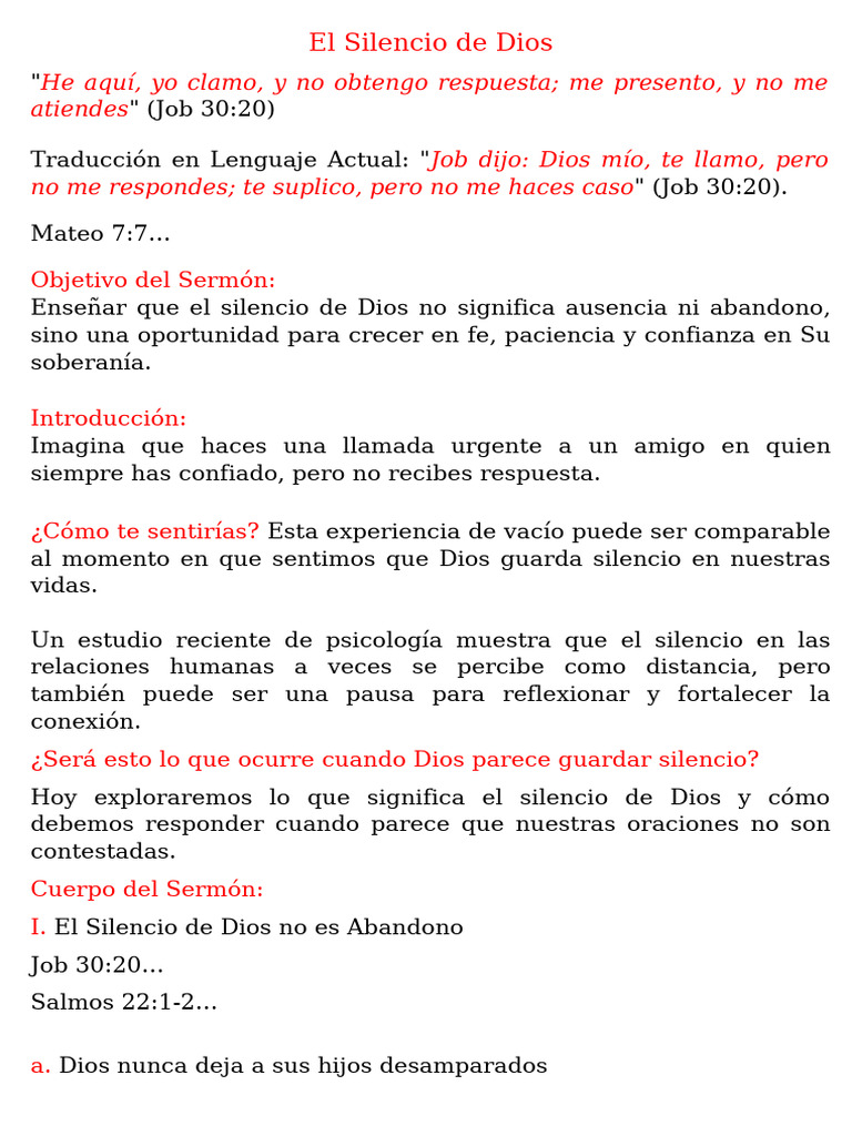 El Silencio de Dios: Oportunidad de Fe | PDF | Dios | Epístola a los ...