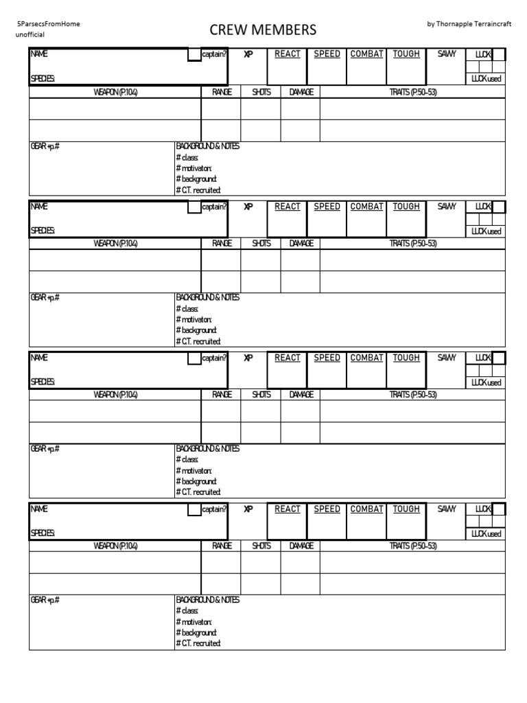 5PFH FORM CrewLogShipStory v0.1 | PDF