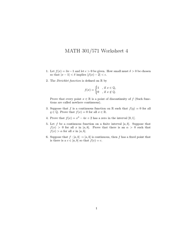 MATH 301/571 Worksheet 4 Solutions | PDF
