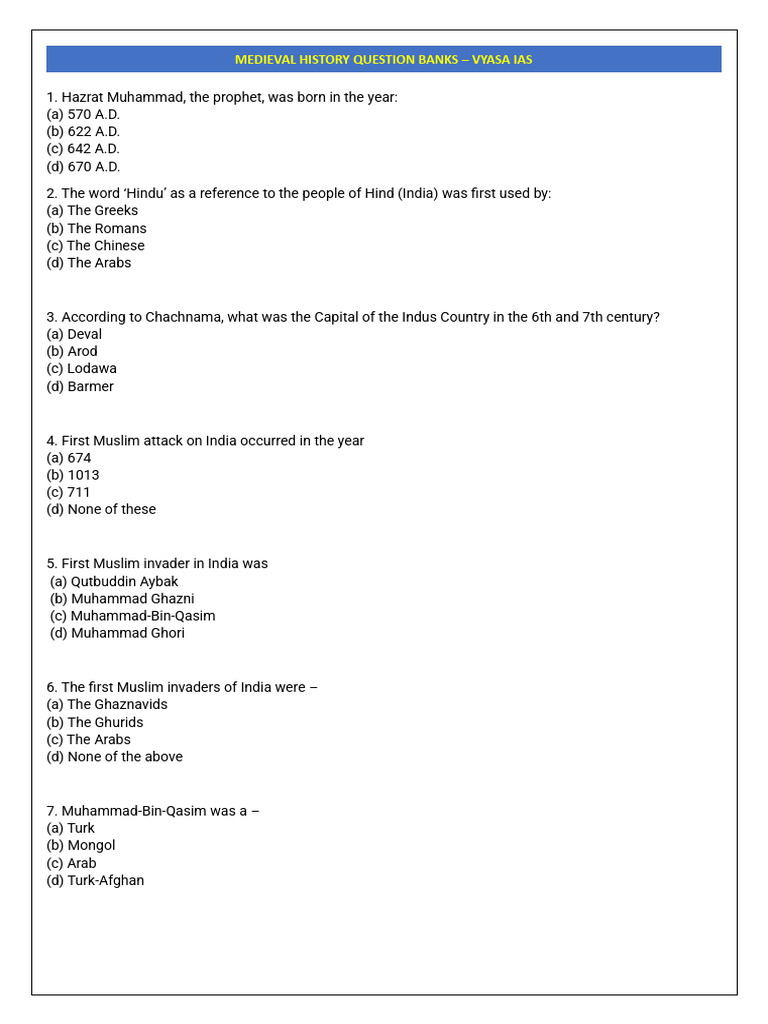 Medieval History Question Bank for IAS | PDF