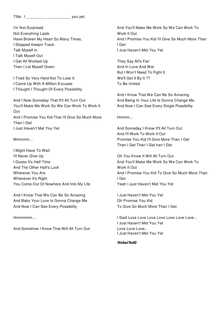 Song Worksheet - I Haven't Met You Yet | PDF | Leisure