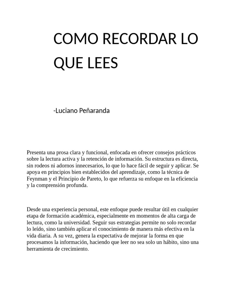 Cómo Recordar Lo Que Lees | PDF