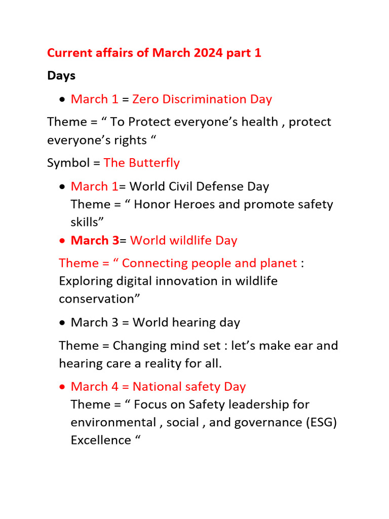 Current Affairs of March 2024 Part 1 | PDF
