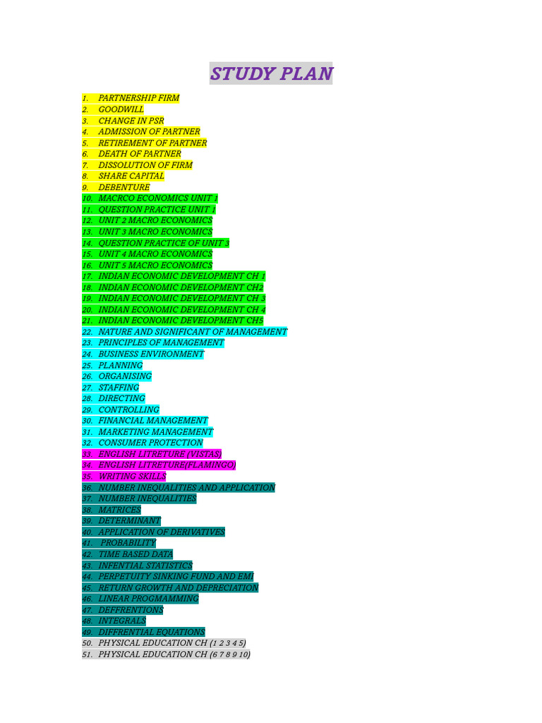 Comprehensive Study Plan Overview | PDF