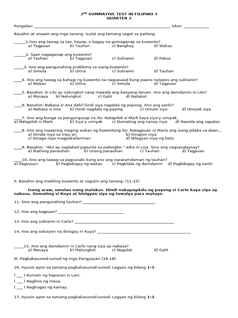 2nd Summative Test for Grade 3 Students | PDF | Zoology