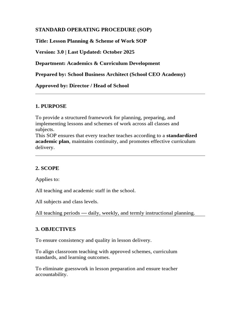 Lesson Planning SOP for Educators | PDF | Teachers | Curriculum