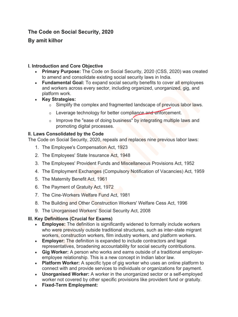 The Code on Social Security | PDF | Employment | Wage