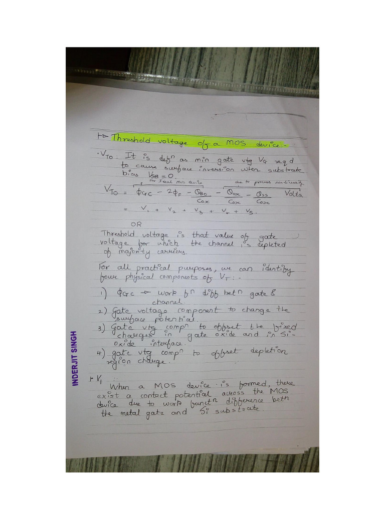Mos Threshold Voltage and Numericals | PDF | Mosfet | Solid State ...