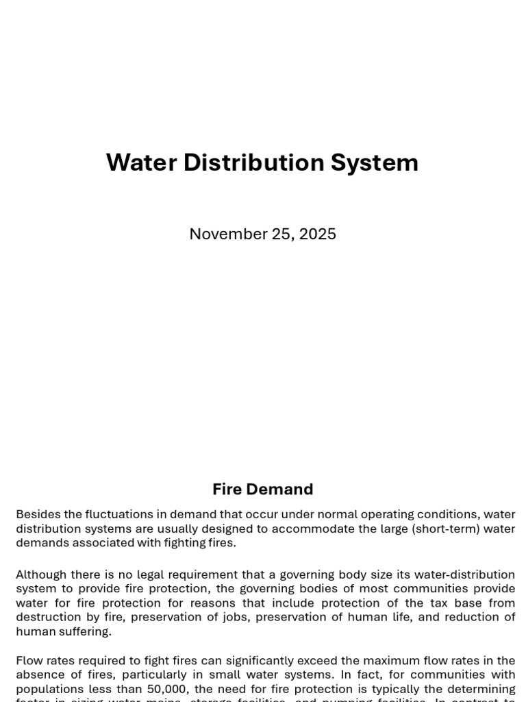 Fire Demand in Water Distribution Systems | PDF | Water | Reservoir