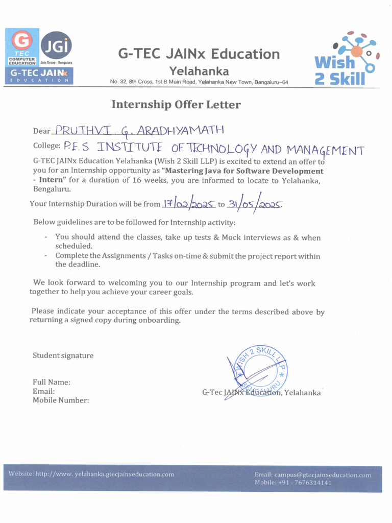 Pruthvi Internship Letter | PDF
