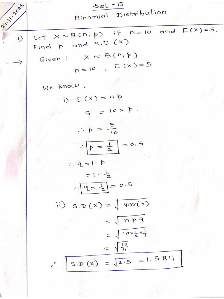 XLL Maths Set No.15 Binomial Distribution | PDF