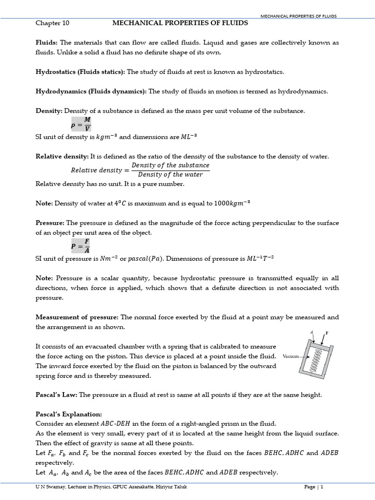 Mechanical Properties of Fluids Explained | PDF | Fluid Dynamics | Pressure