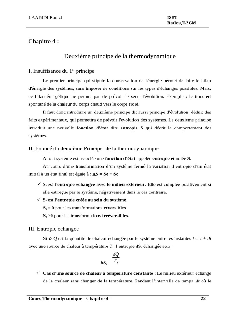 Deuxième principe de la thermodynamique | PDF | Entropie | Chaleur