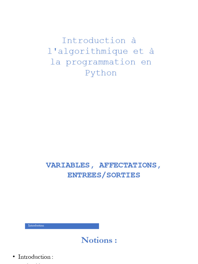 Introduction à l'algorithmique en Python | PDF | Variable (informatique ...