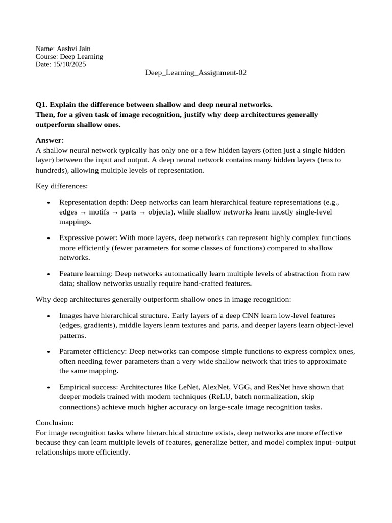Deep Learning Assignment on Neural Networks | PDF | Deep Learning ...
